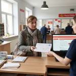 Zdjęcie przedstawia wnętrze placówki Poczty Polskiej w godzinach pracy